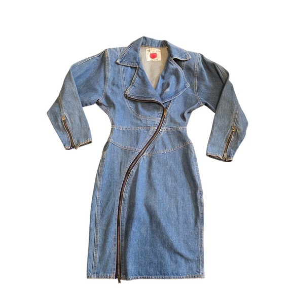 1980s Vintage Denim Zip Front Dress by Santana Size 6 Motorcycle - Picture 2 of 11